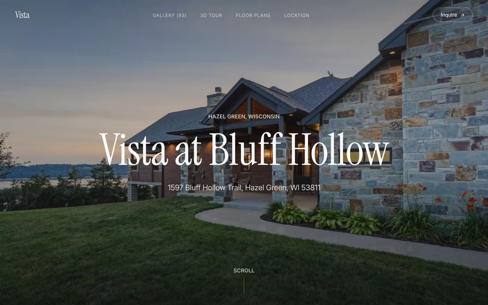 Property website for Vista at Bluff Hollow, with gallery, 3D tour, floor plans and location